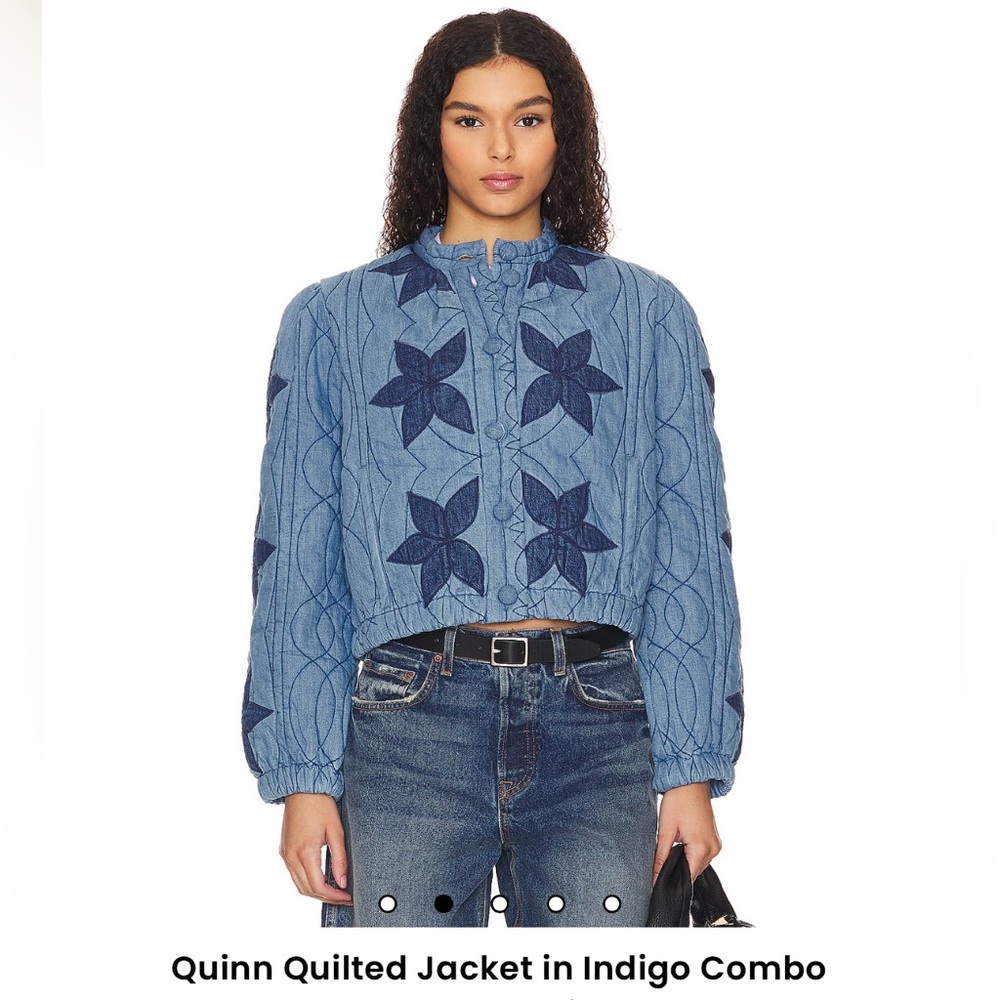 Free People Quinn Quilted Jacket in Indigo Combo (Medium)